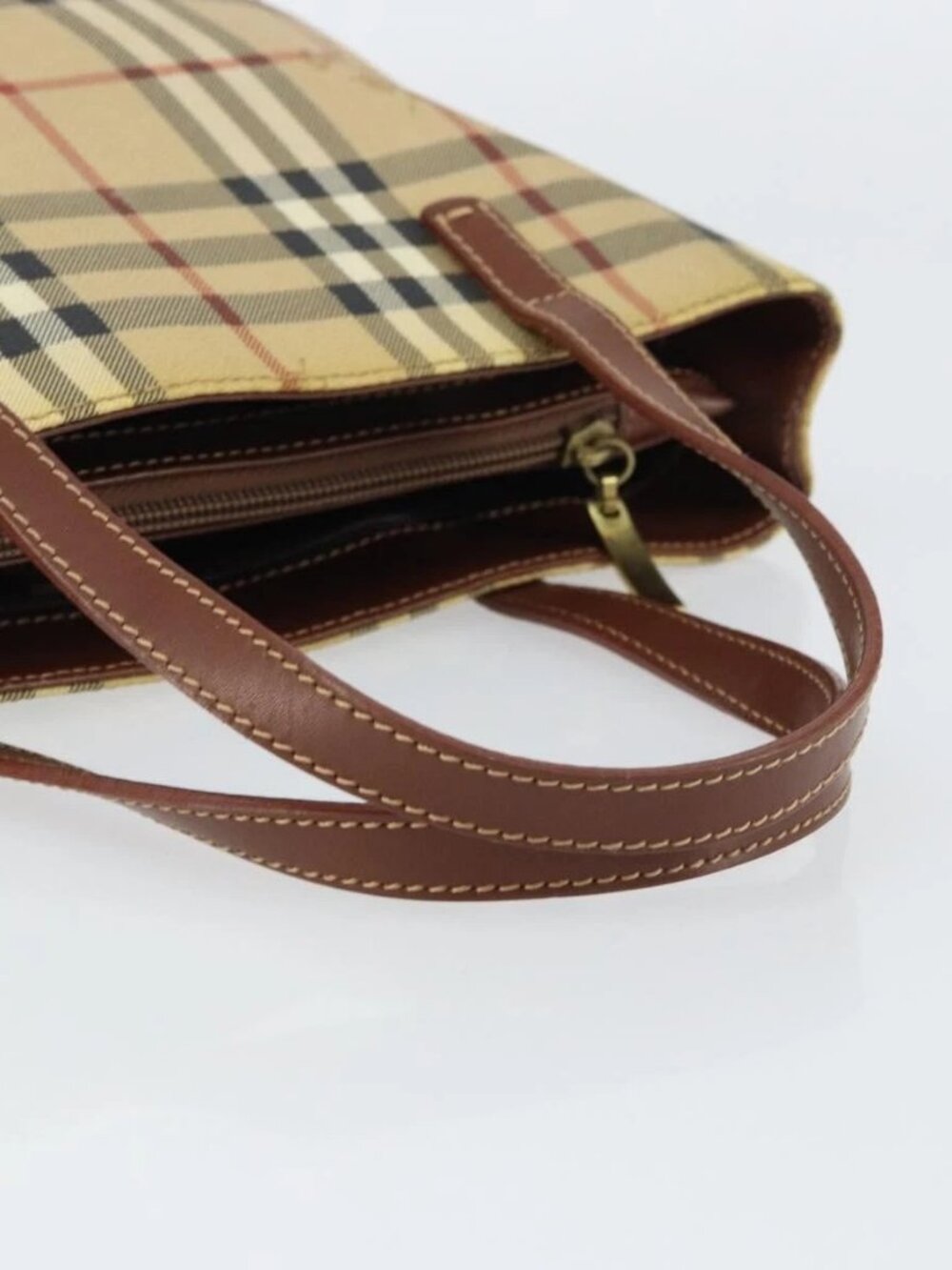 BURBERRY Nova Check Hand Bag PVC Beige Gold Auth BA8952 - Picture 8 of 16